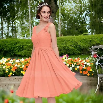 Madeline Gardner A-line V Neck Sleeveless Knee-Length Chiffon Coral Dress  6 • $26.49