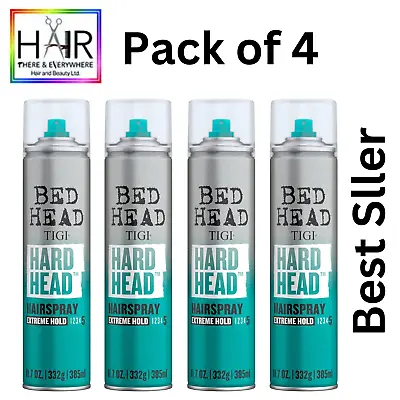 Tigi Bed Hard Head Hair Spray For Extra Strong Hold & Shine 385 Ml - Pack Of 4 • £38.99