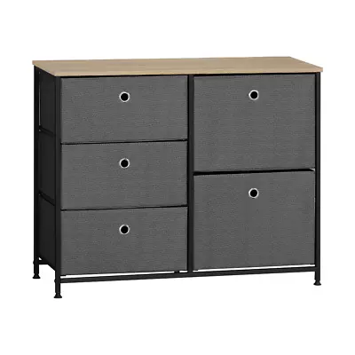 Set Of Charcoal Grey Canvas Drawers With Oak Effect Melamine Top 700mmH X 860mmD • £29.99