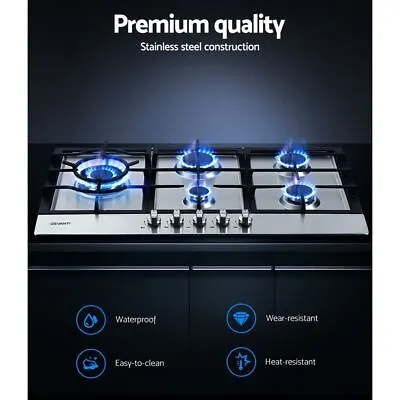$326.95 • Buy Stainless Steel Gas Cooktop 5 Burner Kitchen Stove Cooker NG/LPG Silver 90CM