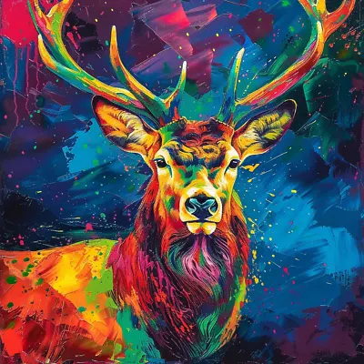 Stag Reindeer Colour Oil Painting Art Canvas Wall Picture Print Colourful • £89.99