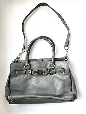 Michael Kors Women's Large Gray Leather Hamilton Crossbody Handbag Satchel • £19.79