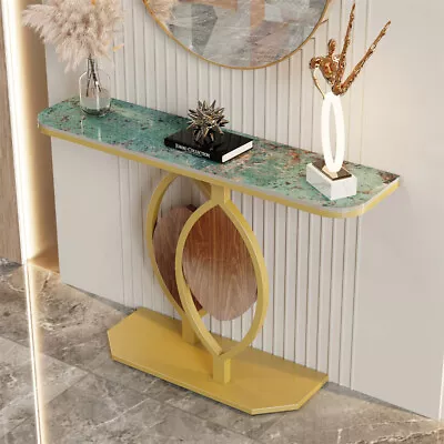 WISFOR High Gloss Marble Table Slim Design Console Table Bar Table W/ Leaf Base • $189.91