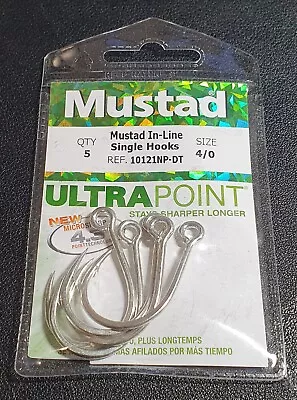 Mustad UltraPoint In-Line Single Hooks Ref # 10121NP-DT Size 4/0  5/Pk 4.3 Point • $6.99