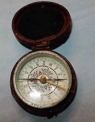 ANTIQUE 19th CENTURY POCKET LEATHER CASED COMPASS - MARINE MARITIME • £0.99