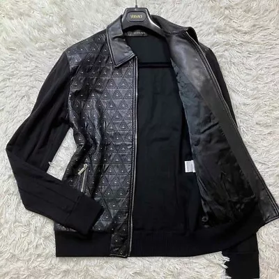 Versace Leather Jacket Lamb Leather Blouson Studs Medusa Sheepskin Wool 46 Black • $250