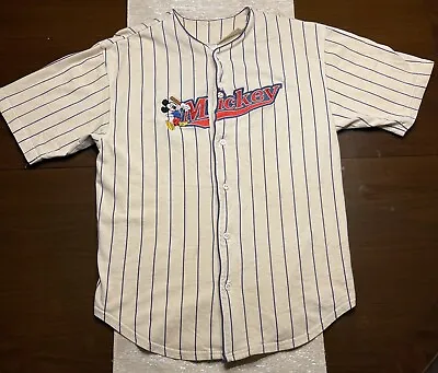 Vintage The Disney Store Mickey Mouse Embroidered Baseball Jersey Mens XL Gray • $31.99