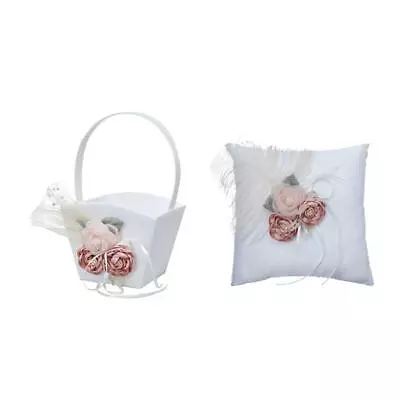 Exquisite Wedding Flower Basket Wedding Ring Bearer Pillow Feather Ring Cushion • £10.75