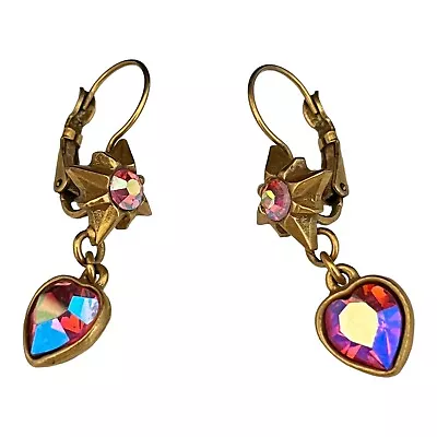 Vintage Kirks Folly Earrings Gold Tone Stars Hearts Aurora Borealis Crystals 4H • $39.99