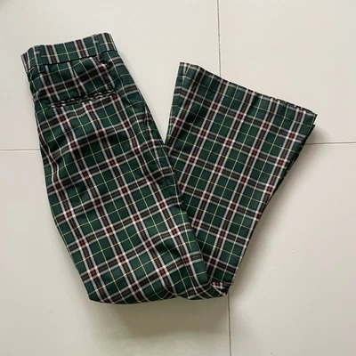 £30 • Buy Men's Run & Fly 60's 70's Vintage Retro Green Tartan Plaid Bell Bottom Trousers