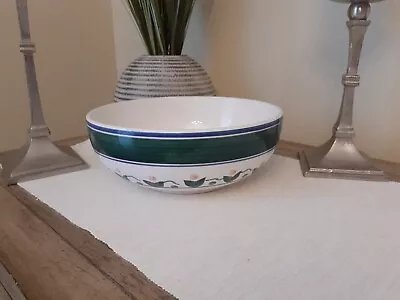 Vintage Gibson China Housewares 10” Serving Bowl White W/ Blue Green Stripe Rim • $29.95