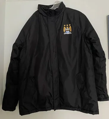 Manchester City Mens Zip Up Rainproof Jacket Logo 50 Inch Chest Black GC • £26.99