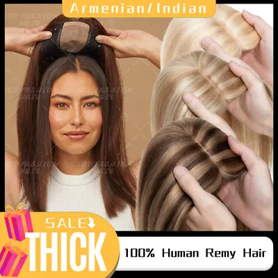 CLEARANCE Real Remy Human Hair Topper 9A Silk Base Toupee Clip In Top Piece Bang • £51.48