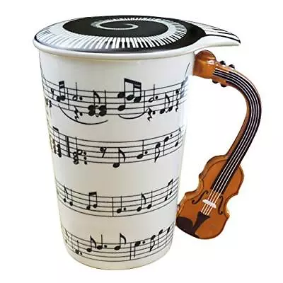 Music Coffee Mug With Lid And Violin Handle 13.5 Ounce Water Tea Drinks Cup Gift • $17.19