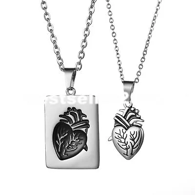 2pcs Anatomical Heart Tag Matching Puzzle Love Couple Necklace Set For Men Women • $11.39