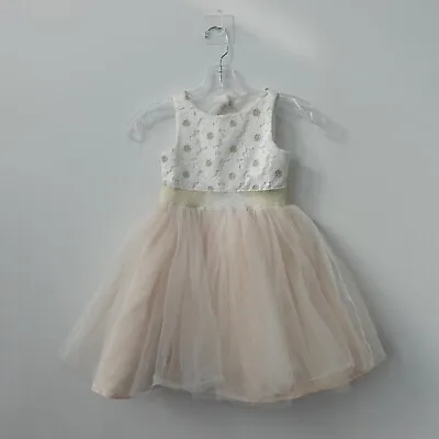 Little Angel Dress Size 5 Mini Floral Tutu Beaded Sheer Cut Out Metallic Formal • $16.88