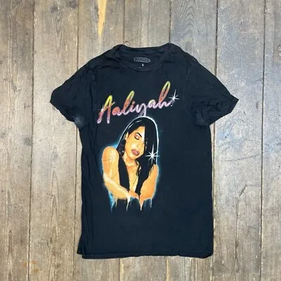 Aaliyah T-Shirt Vintage Music Spellout Graphic Print Tee Black Womens Small • £15