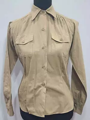 WWII Khaki Women's Uniform Blouse WAC Army Nurse Shirt Shirtwaist Cotton 1940s • $93.99