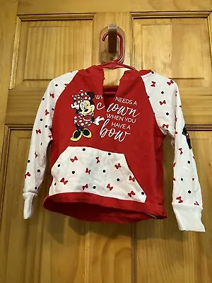 Minnie Mouse Who Needs A Crown When You Have A Bow Red/white Hoodie Size 3T • $19