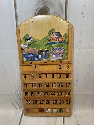 Vintage Wood Folk Art County Scene Perpetual Wall Hanging Calendar New Rare! • $42.99