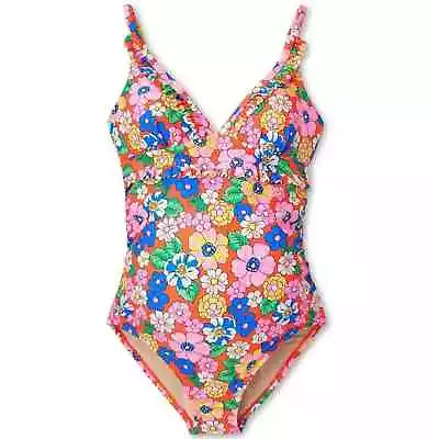 Isabel Maternity Ruffle Neck Floral One Piece Maternity Swimsuit Size XL EUC • $17