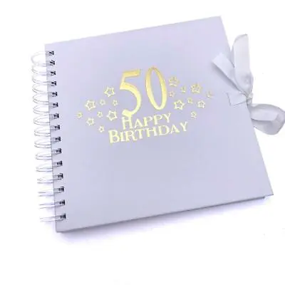 £13.99 • Buy 50th Birthday White Scrapbook, Guest Book Or Photo Album With Gold Script