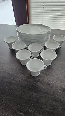 Indiana White Milk Glass Colonial Grape Harvest Snack Luncheon Cup & Plate Set • $55