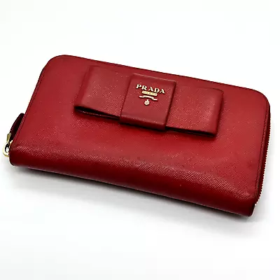 PRADA Long Wallet Saffiano Leather  Ribbon  Red Authentic • $95