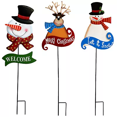 Metal Snowman Garden Stake Christmas Decoration Outdoor Yard Sign Lawn Stake • $24.99