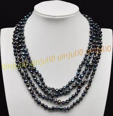 4 Rows 7-8mm Natural Rainbow Black Freshwater Baroque Pearl Necklace 17-20'' AAA • £39.59