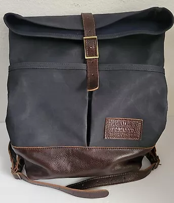 Portland Leather Goods Men's Dark Navy Canvas And Full Grain  Leather Backpack • $119.99