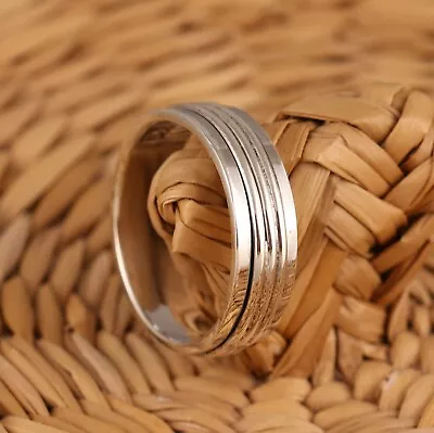 £19.98 • Buy Solid 925 Sterling Silver Spinning Thumb Worry Band Ring 7mm Mens Womens