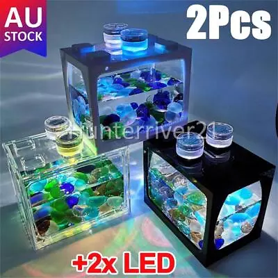 X2 Fish Tank Transparent Decorative Mini Fish Tank With LED Light For Room Decor • $11.49