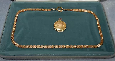 Antique Victorian Yellow Gold Filled Book Chain Necklace 16  Photo Locket • $149.95
