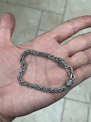 CHUNKY MENS Solid 925 Sterling Silver BYZANTINE Chain Bracelet  - 4 MM • $58.79