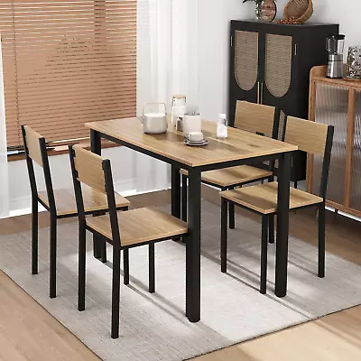 Small Dining Table And Chairs Set 4 Seats For Dining Room Metal Frame Back Rest • £75.28