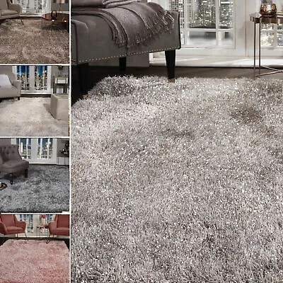 Shaggy Rug SHIMMER SPARKLE GLITTER 5.5cm Thick Soft Pile Large Living Room Rugs • £20.99