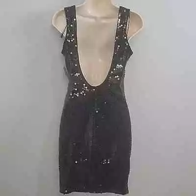 GLENROB Black Sequin Bodycon Dress Vintage Open Back 90's Y2k Juniors 7/8 Nwt S • $32