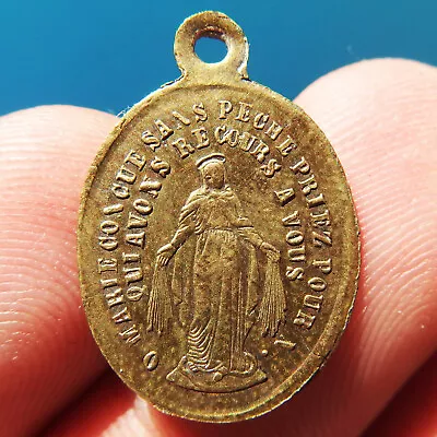 Rare Miraculous Virgin & The Cross Religious Medal Antique French Charm • $30