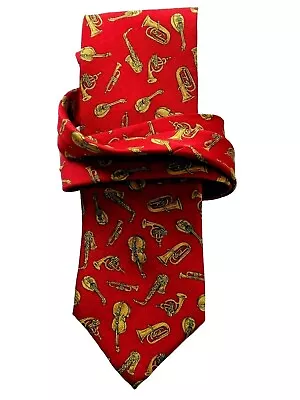 Museum Artifacts Silk Necktie Musical Instruments Band Orchestra Red 58  • $9.89