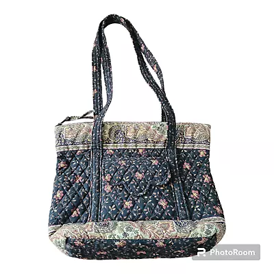 Vintage Vera Bradley Large Tote Black Walnut Floral Paisley Bag Purse Zip Close • $18