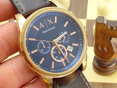 ARMANI EXCHANGE 42mm Man's Rose Gold Chronograph Leather Wristwatch AX2508 • £16