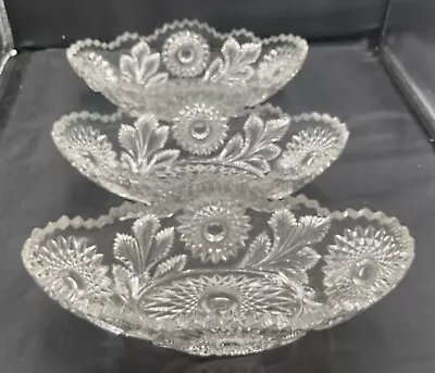 Eapg Millersburg Crystal Hobstar And Feather Relish Bowls Crystal Clear Glass • $9.99