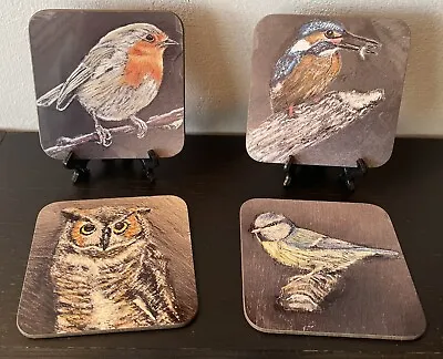 £14.99 • Buy British Bird Coasters/ Set Of 4/  Owl, Robin, Blue Tit, Kingfisher.