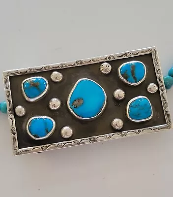 Polished NAVAJO Vintage Old Pawn Morenci Turquoise In STERLING BELT BUCKLE By CG • $46.05