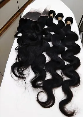 12A 161820+14 BRAZILIAN PERUVIAN HUMAN HAIR BUNDLE 13x4 LACE FRONTAL BODYWAVE 1B • £214