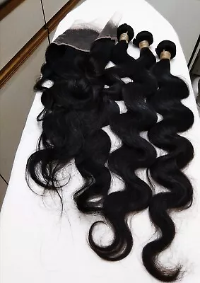 12A 182022+16 BRAZILIAN PERUVIAN HUMAN HAIR BUNDLE 13x4 LACE FRONTAL BODYWAVE 1B • £250