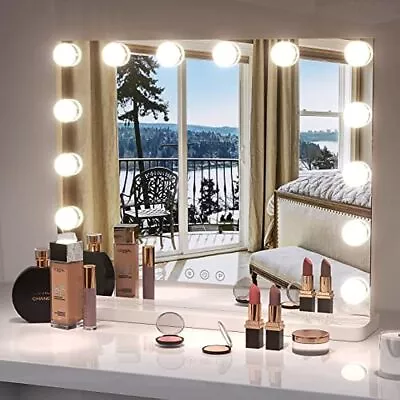 50x42cm Large Hollywood Vanity Mirror With Lights 14 Dimmable LED Bulbs Tabletop • £47.90