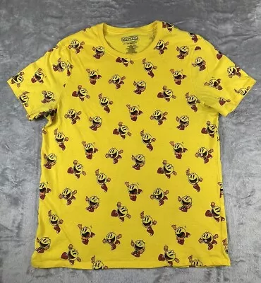 Pac Man All Over Print Short Sleeve Crew Neck T Shirt Men's Size Large Yellow • $11