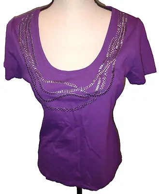 Victor Alfaro Womens Medium Purple Silver Sparkle Top Short Sleeve Shirt Blouse • $14.99